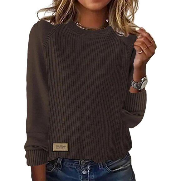 Sweaters - Women’s Crew Neck Sweater Cotton Acrylic Long Sleeve Casual Fall Winter